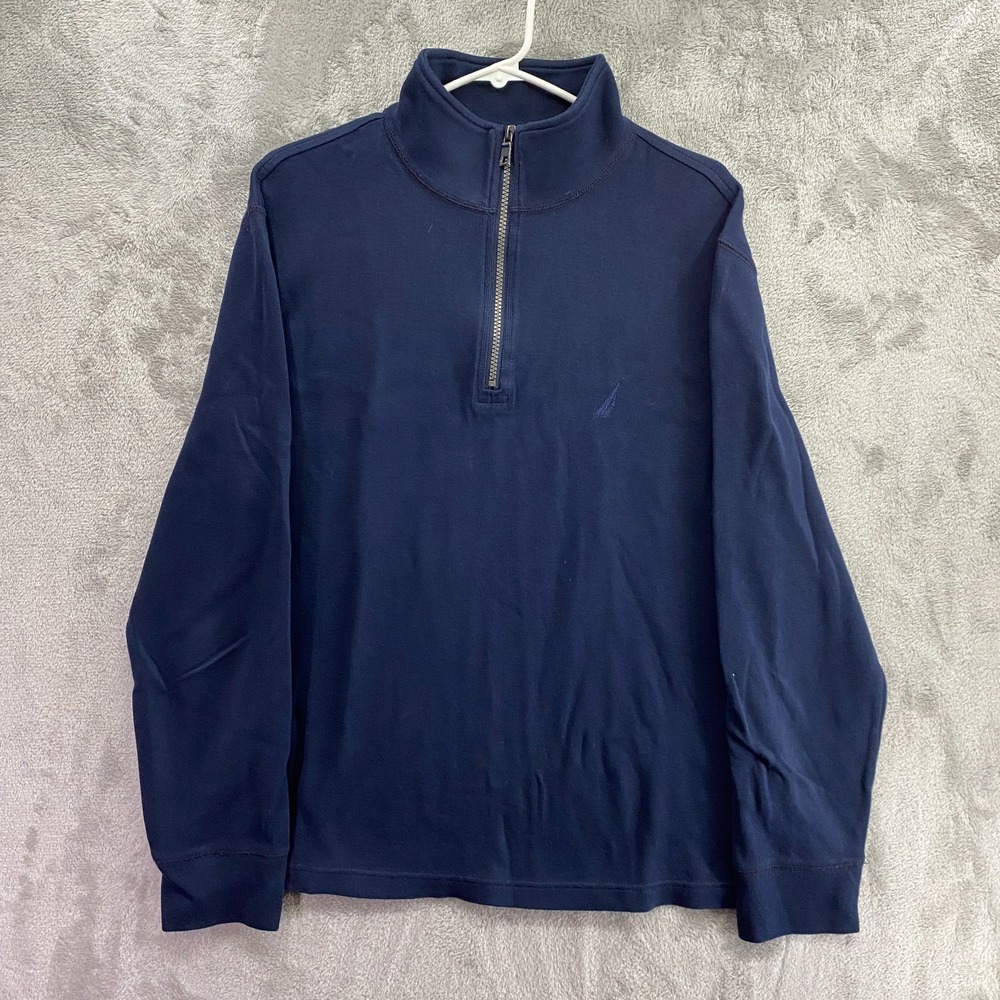 Nautica Mens Quarter Zip Pullover Navy Mock Neck Long Sleeve Sweater Size L EUC